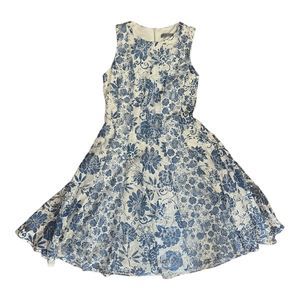 Danny and Nicole Blue/Cream Lace Dress Womens Sleeveless Knee Length Zip Back 4